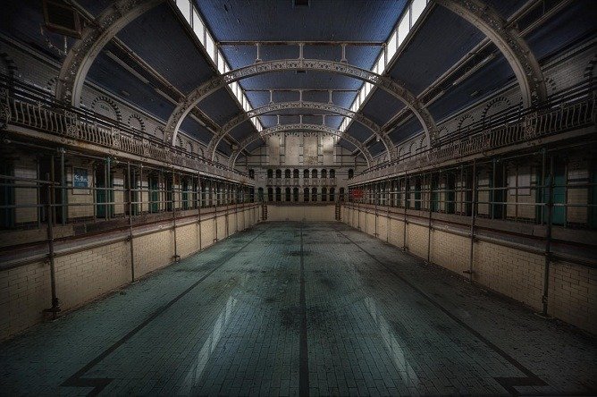 A swimming pool. ‘Haunted’