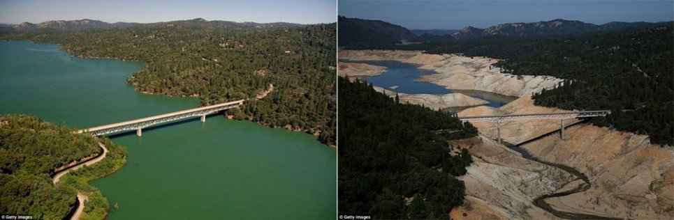 100B. A section of Lake Oroville shows the millennium’s worst drought in Oroville, California.