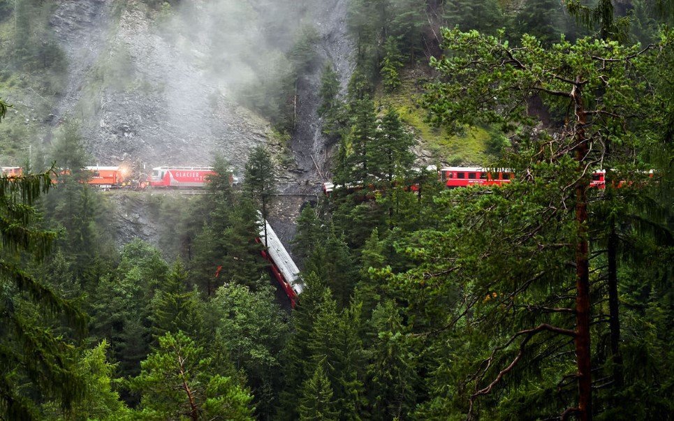 2. A passenger train derailed by massive landslide near Tiefencastel, Switzerland - August 13, 2014.
