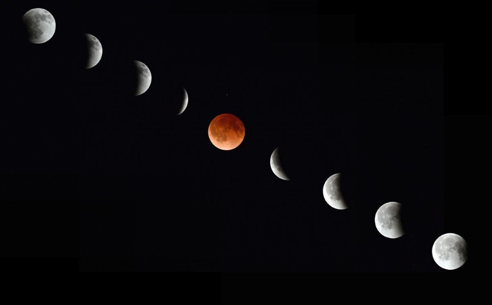 20. A photo showing different phases of lunar eclipse as observed from Magdalena, New Mexico - April 15, 2014.