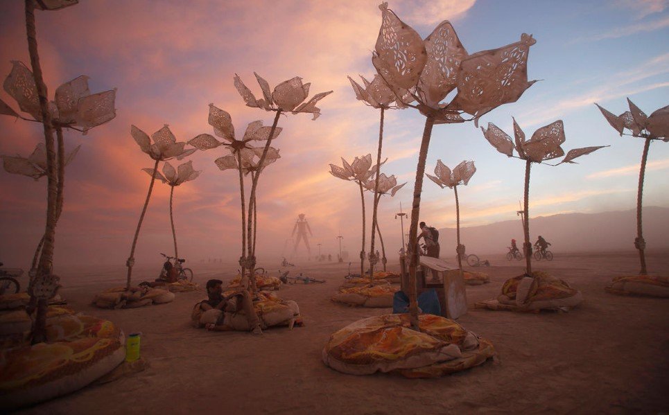 34. The art installation Pulse & Bloom is demonstrated during the Burning Man 2014 in Black Rock Desert of Nevada, - August 29, 2014.