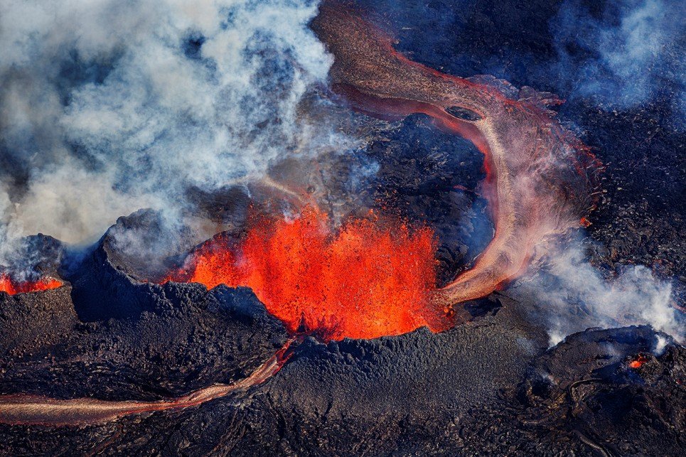 Volcano eruption at the Holuhraun Fissure near Bardarbunga Volcano, Iceland