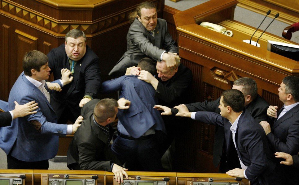 48. Members of Parliament of the Svoboda party fight with those of Communist party in Ukrainian parliament - April 8, 2014.