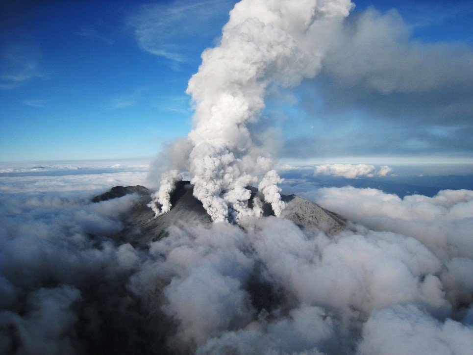 68. White smoke rising from Mount Ontake volcano, Japan - September 27, 2014.