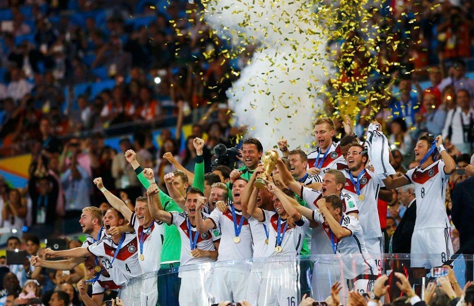 88. German players after winning the 2014 World Cup final against Argentina at the Maracana stadium, Rio de Janeiro - July 13, 2014.