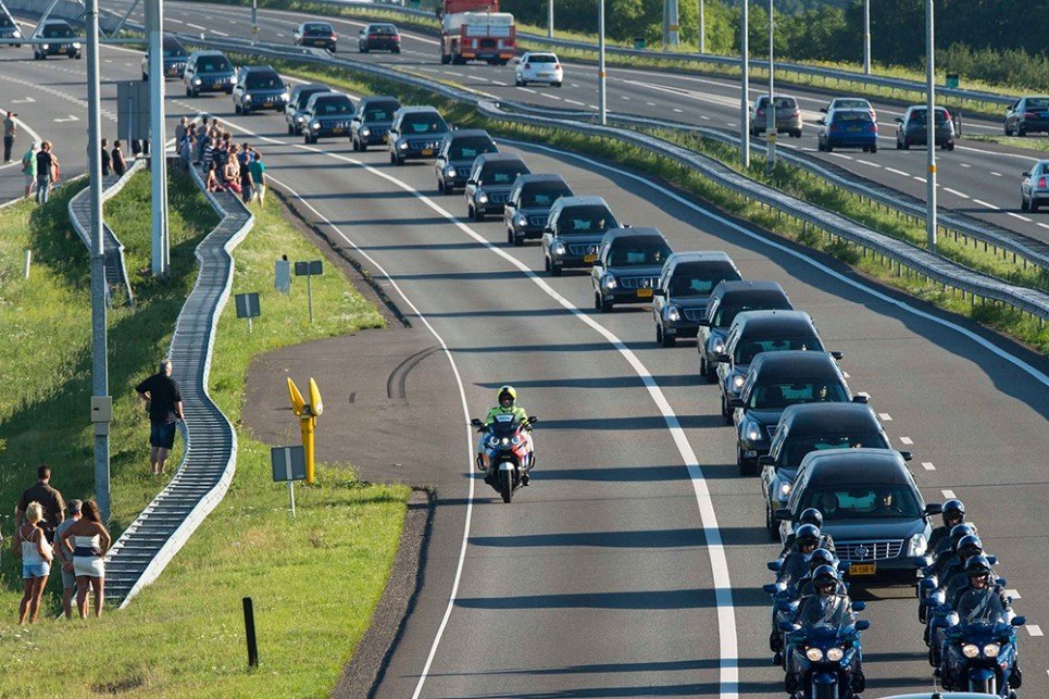 92. A convoy of hearses in the Netherlands carries the unidentified bodies of some of the 298 people who died in flight MH17 catastrophe.