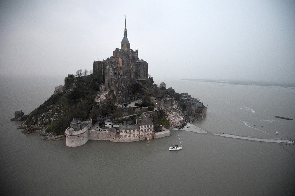 Mont-Saint-Michel surrounded by the sea during high tide – March 20, 2015.
