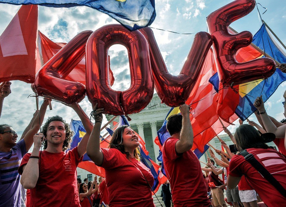 Supporters rally in front of the Supreme Court in Washington, D.C. just one day before same-sex marriage became the law of the land in a historic decision – June, 25, 2015