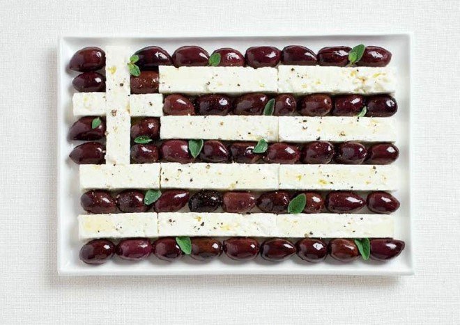 greece flag made from food