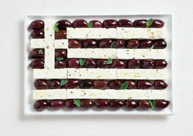 greece flag made from food