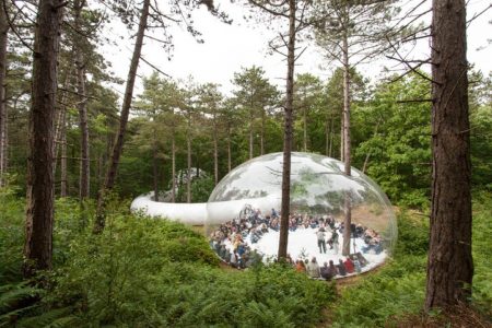 Plastique Fantastique creates a giant inflatable bubble stage that looks both mesmerizing and futuristic!