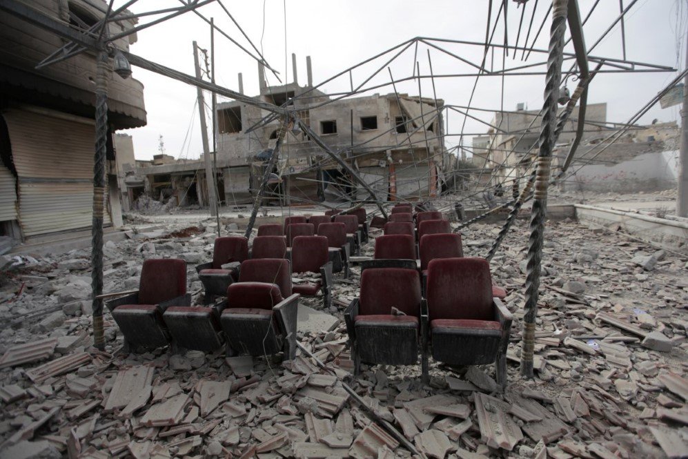 damaged seats are pictured amidst rubble of buildings in the northern syrian town of al bab syria on february 28 2017