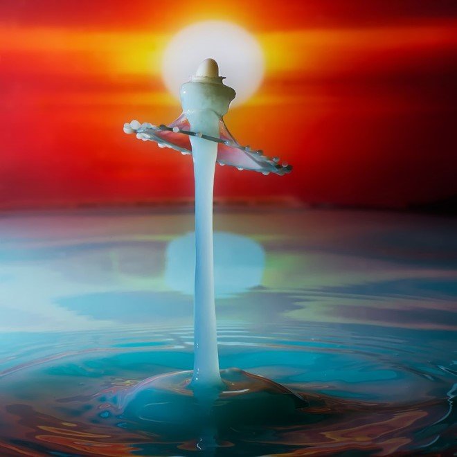 Looks like a tall splash of milk at sunset