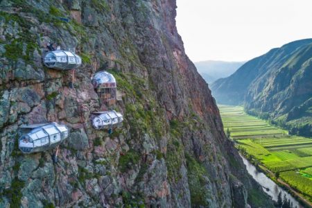 ‘Peru’s SkyLodge Hotel features see-through pods hanging to the side of a 400 feet high cliff