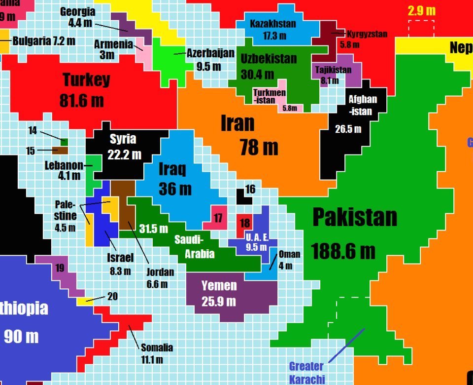 Countries scaled as per population 4