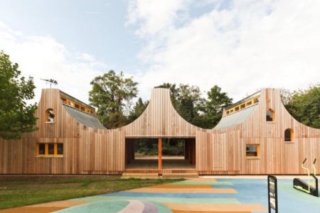 This fascinating wooden classroom opens up to a magical woodland