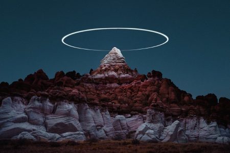 These long exposure shots with arial lights make natural landscape seem otherworldly