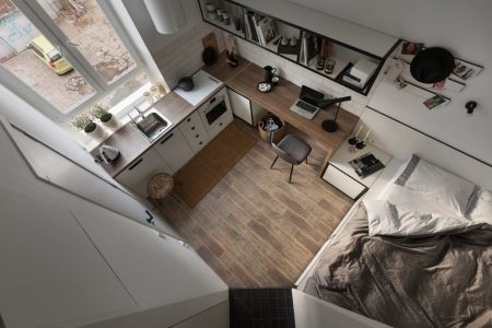 Kiev-based architects use 17.3 square meters space to design a stylish studio apartment