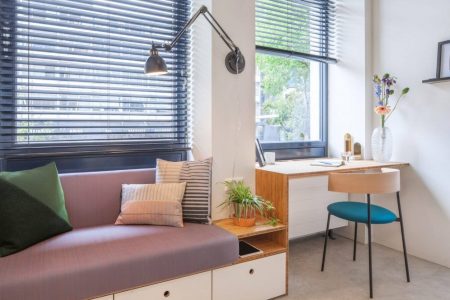 This dorm room is a tinier version of a full-fledged home