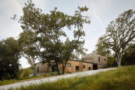 This modern home blends perfectly into its forest surrounding