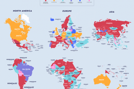 This map reveals the most common surnames used in every country of the world!