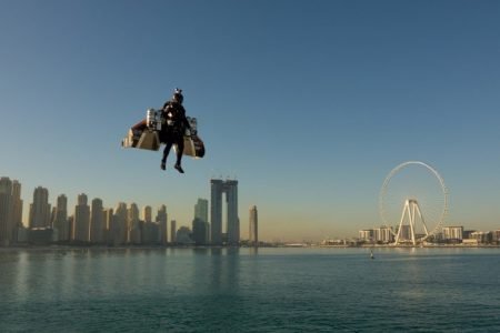 Jetman has recorded its first human flight that took directly off the ground