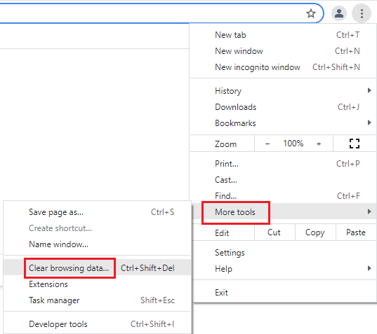 How to clean cache on Google Chrome step 2 and 3