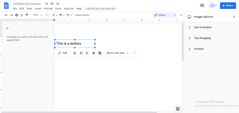 How to add text box in Google Docs