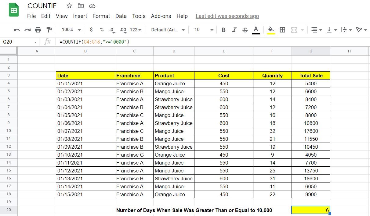 COUNTIF Google Sheets 13