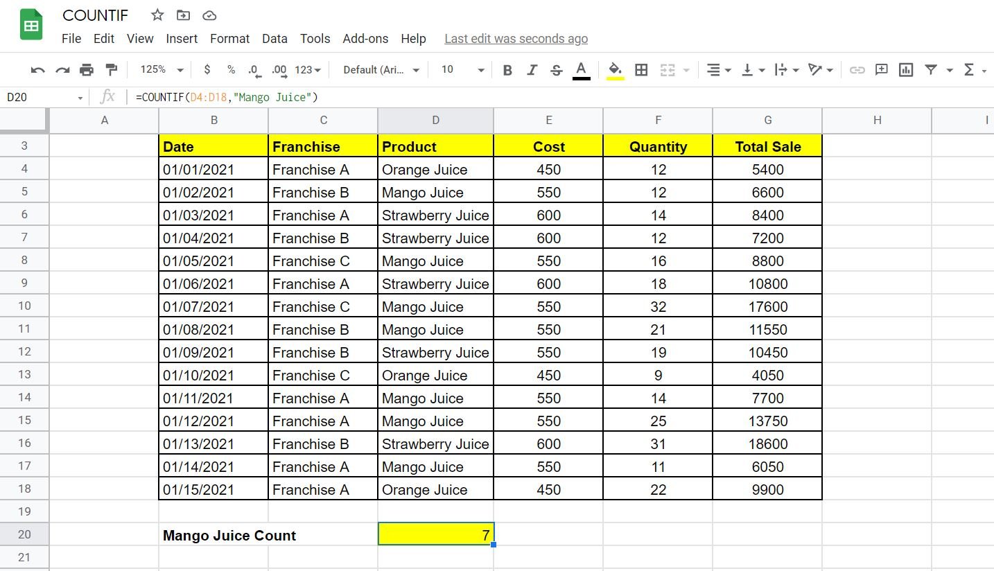 COUNTIF Google Sheets
