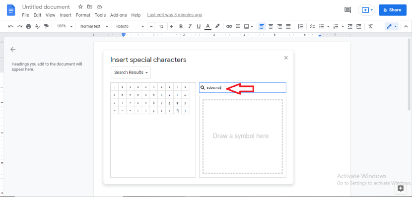 How to subscript your text in google docs