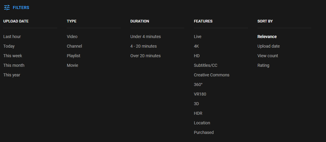youtube filter not working