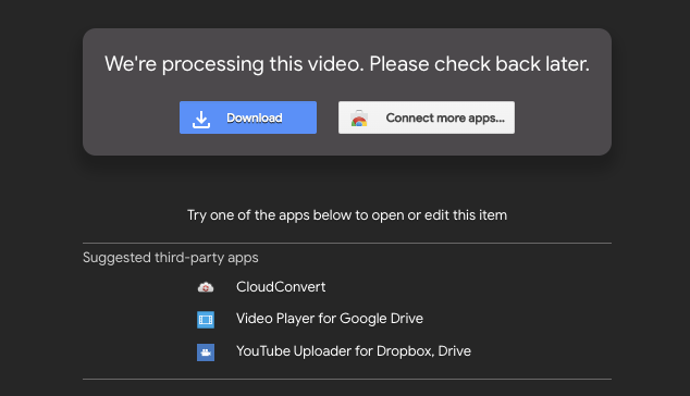 Google Drive processing video error