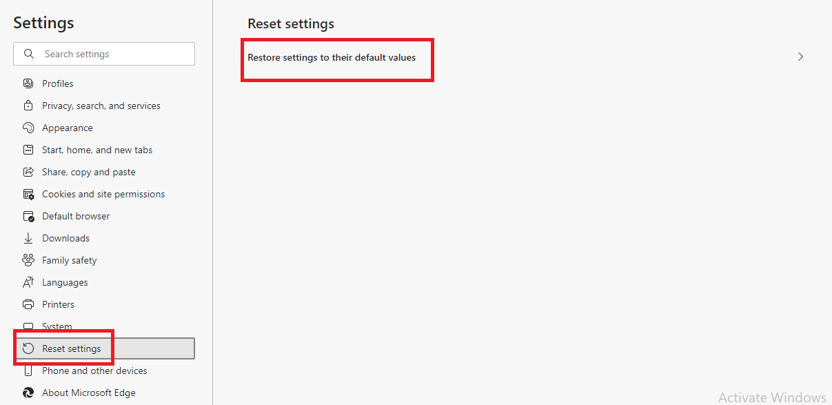 How to reset browser settings on Microsoft edge