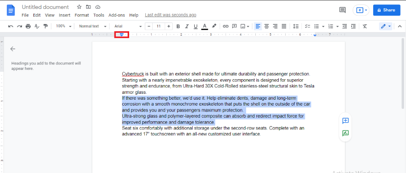 how to create hanging indent in google docs