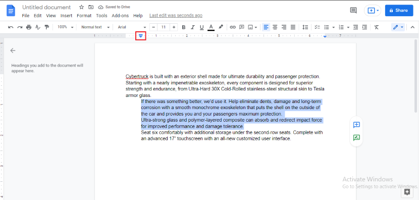 how to create hanging indent in google docs