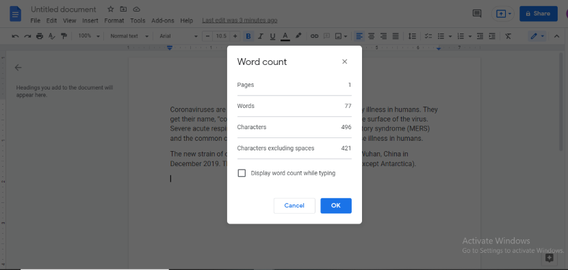 How to check word count on google docs