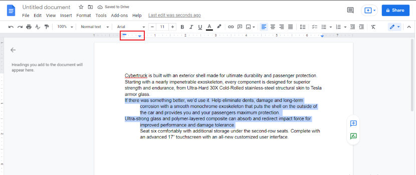how to create hanging indent in google docs