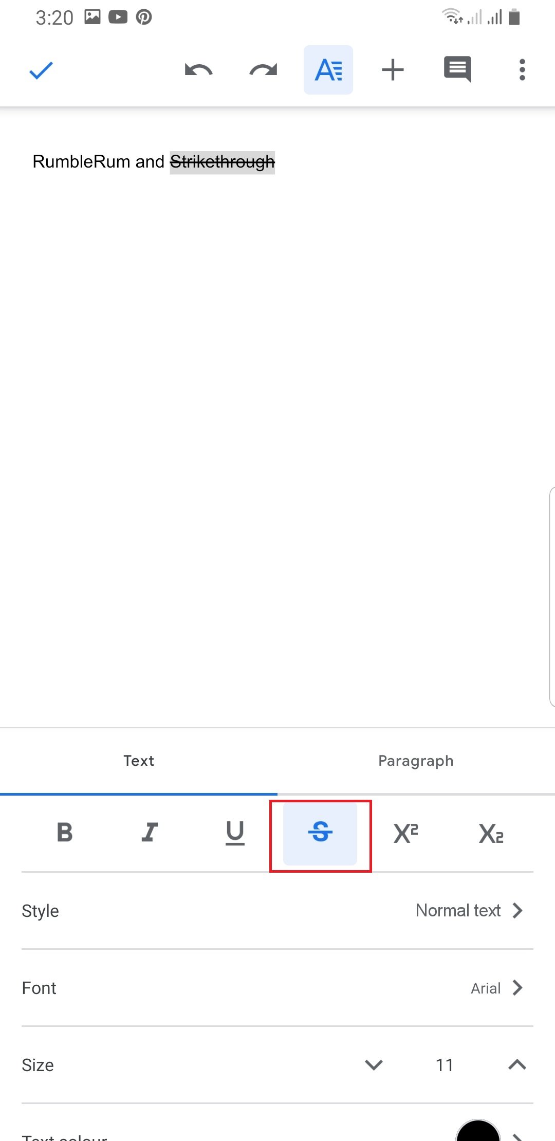 Strikethrough Google Docs