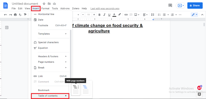 Table of Contents Google Docs