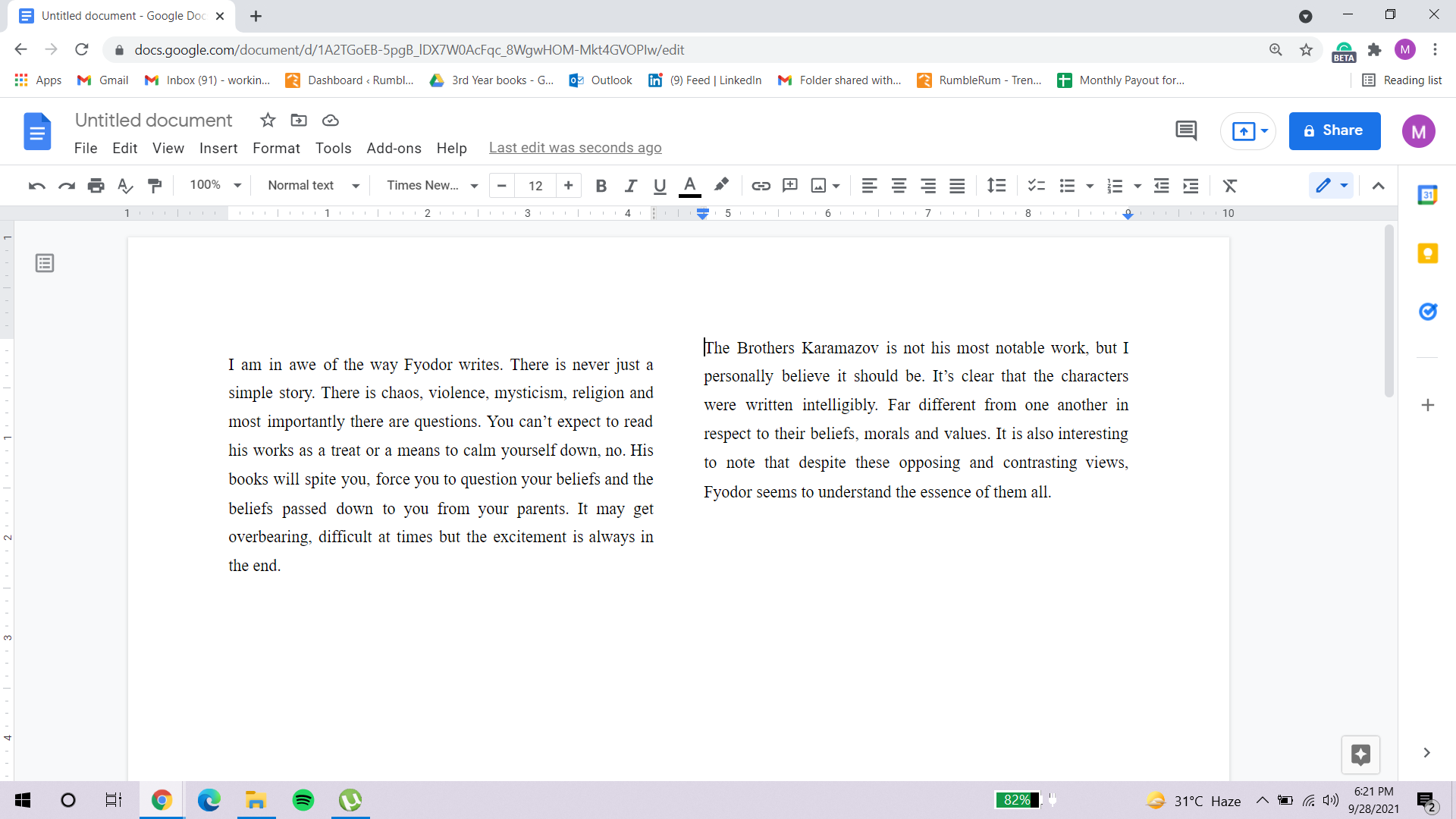 columns in google docs 