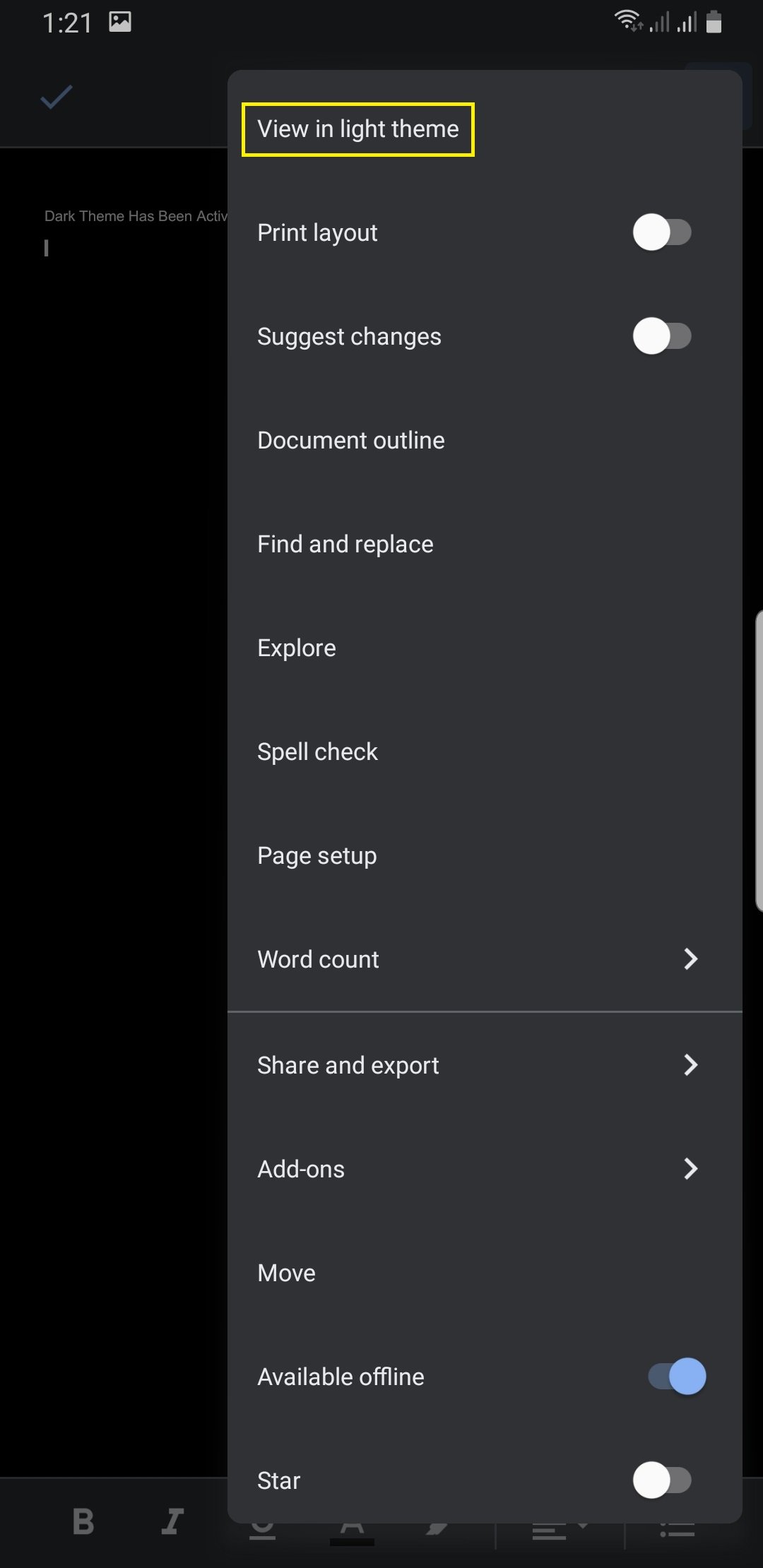 google docs dark mode 2 1