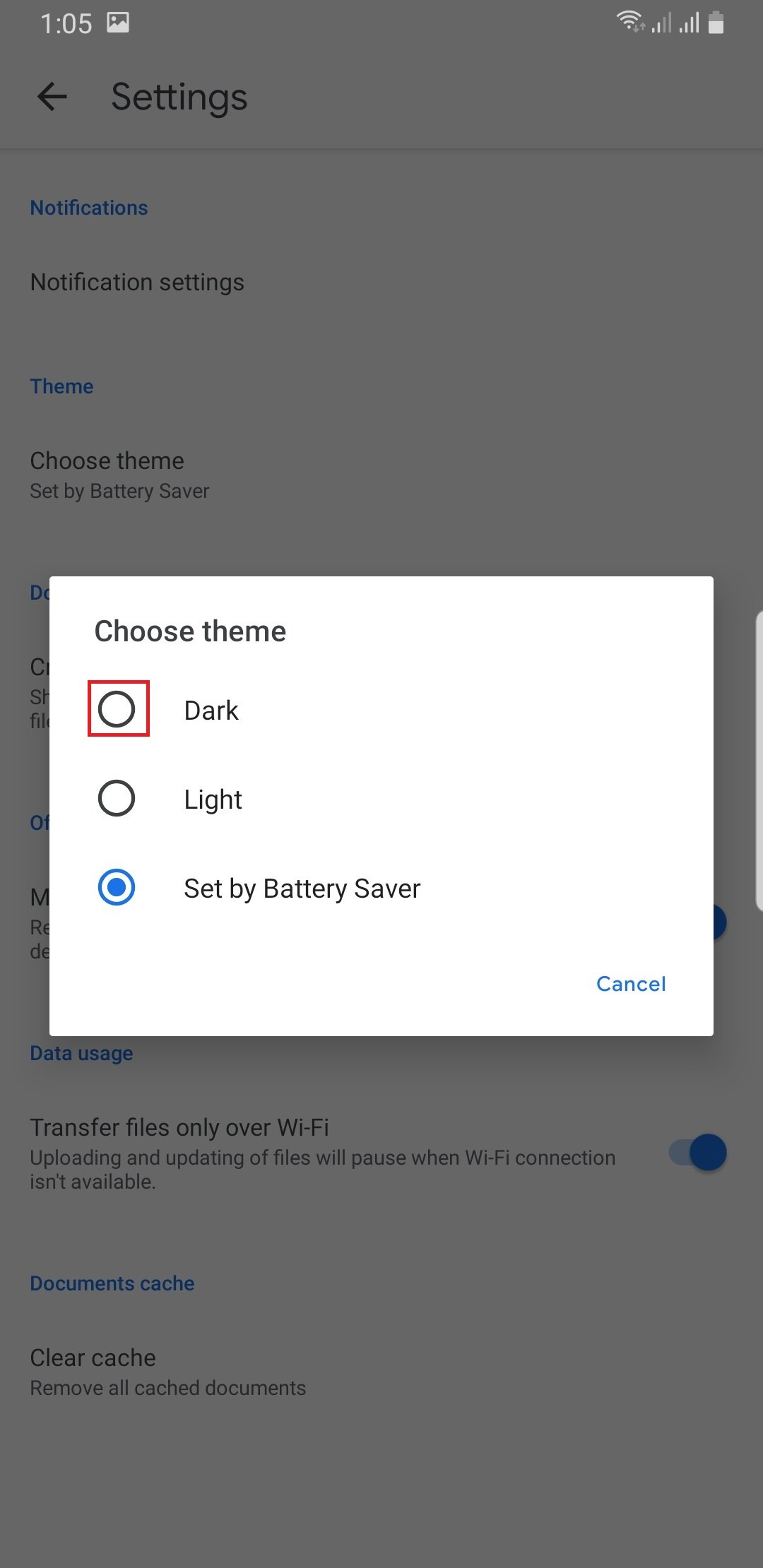 google docs dark mode