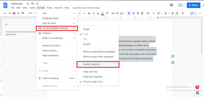 how to double space in google docs