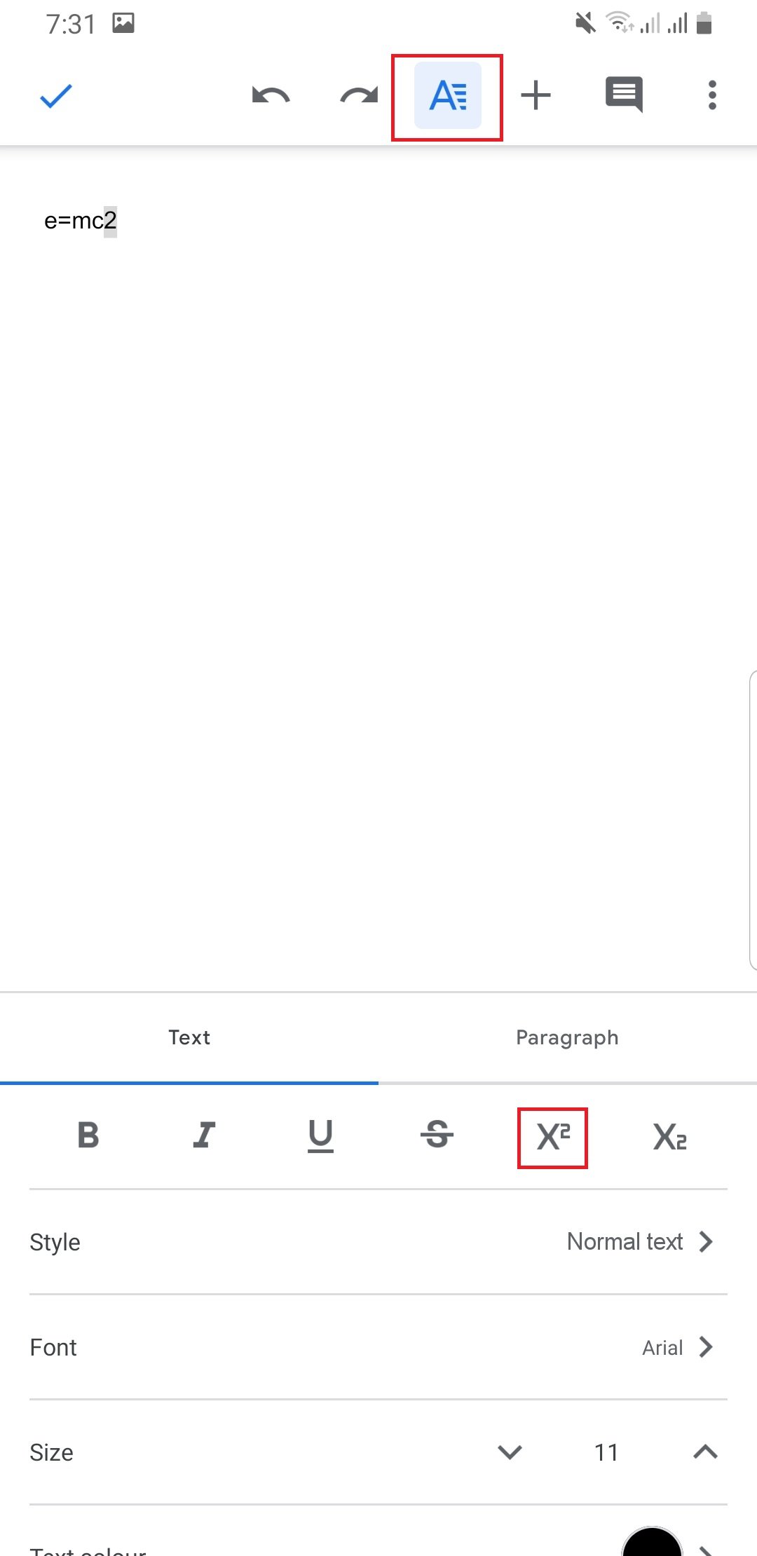 superscript in google docs 1
