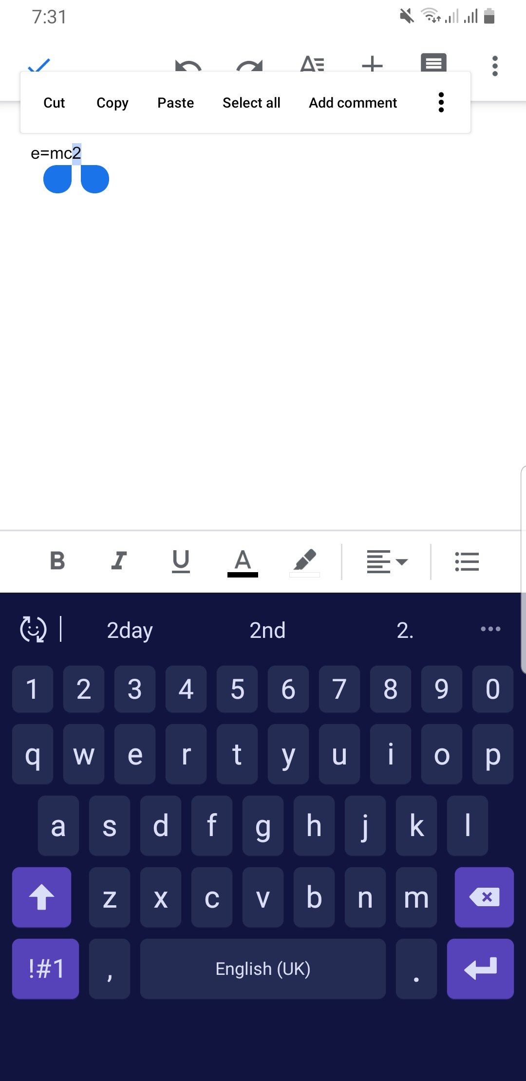 superscript in google docs