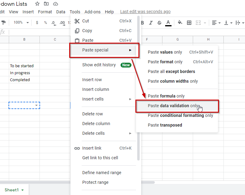 15 Google Sheets drop down menu