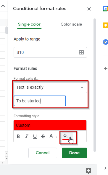 Google Sheets drop down
