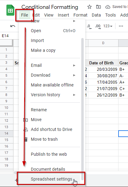 Conditional Formatting Google Sheets