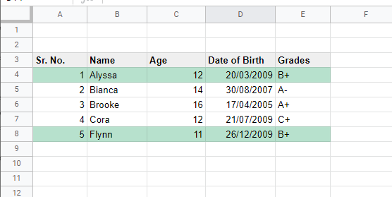 Conditional Formatting Google Sheets